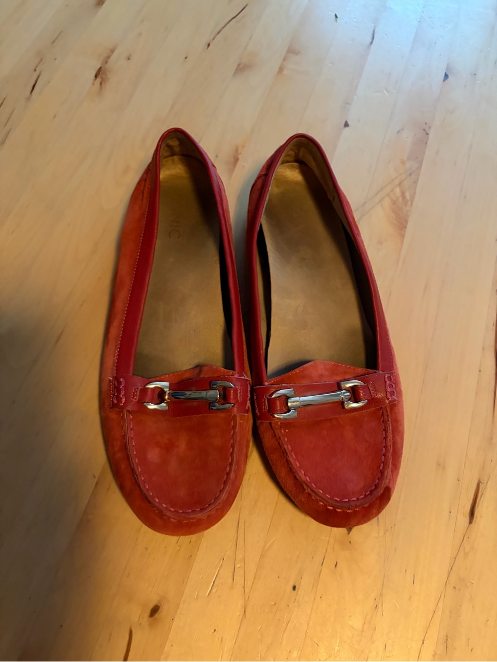 Vionic Red Suede Loafers with Silver Bit